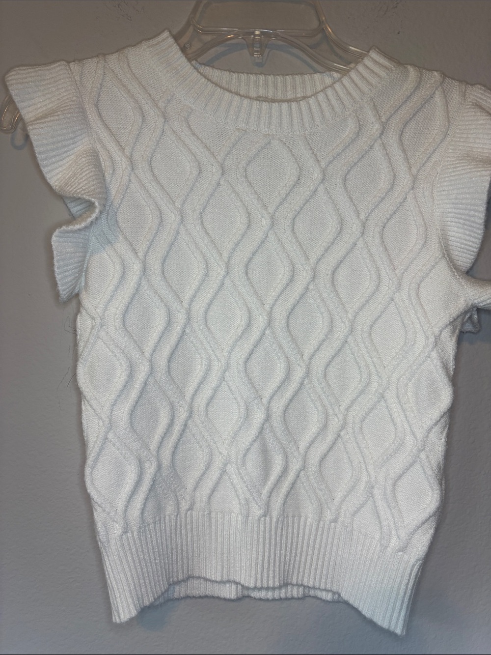 She + Sky White Cable Knit Short Sleeve Crew Sweater